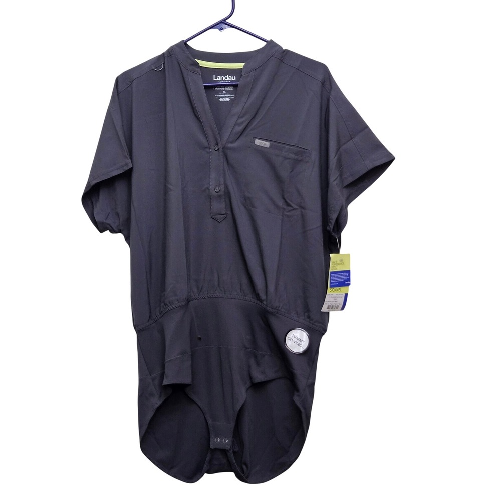 Landau Scrub Bodysuit Womens XL Pewter Gray Tummy Control Stretch Performance